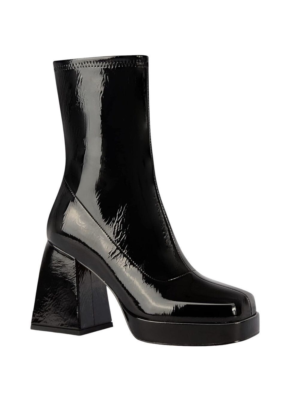 Ann Creek Patent Block Heel Square Toe Platform Stretch Shaft Ankle Boots